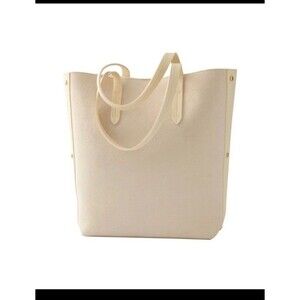 LARGE CUTE CREAM LEATHER TOTE BAG NEW